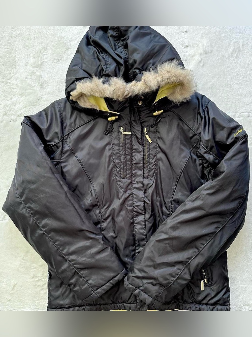 Baby Phat by Kimora Lee Simmons black fur hooded puffer jacket, large